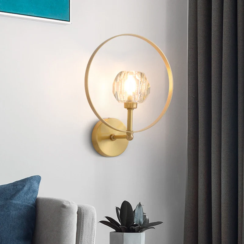 Goud 1 kop oppervlak wandkandelaar hedendaagse afgeschuinde kristallen bol ringframe wandlamp Clearhalo