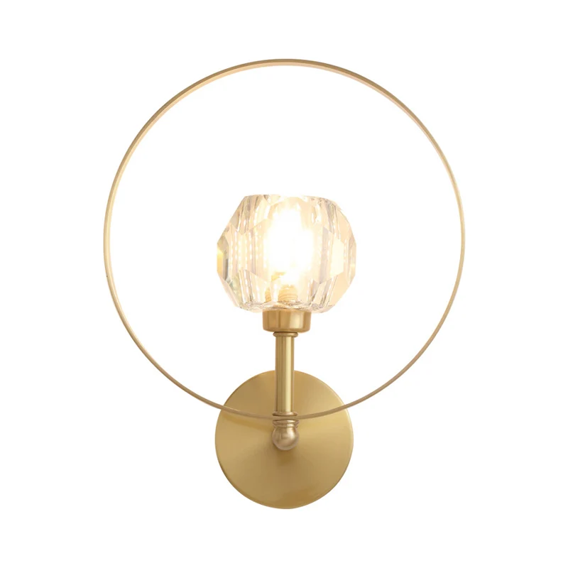 Goud 1 kop oppervlak wandkandelaar hedendaagse afgeschuinde kristallen bol ringframe wandlamp Clearhalo