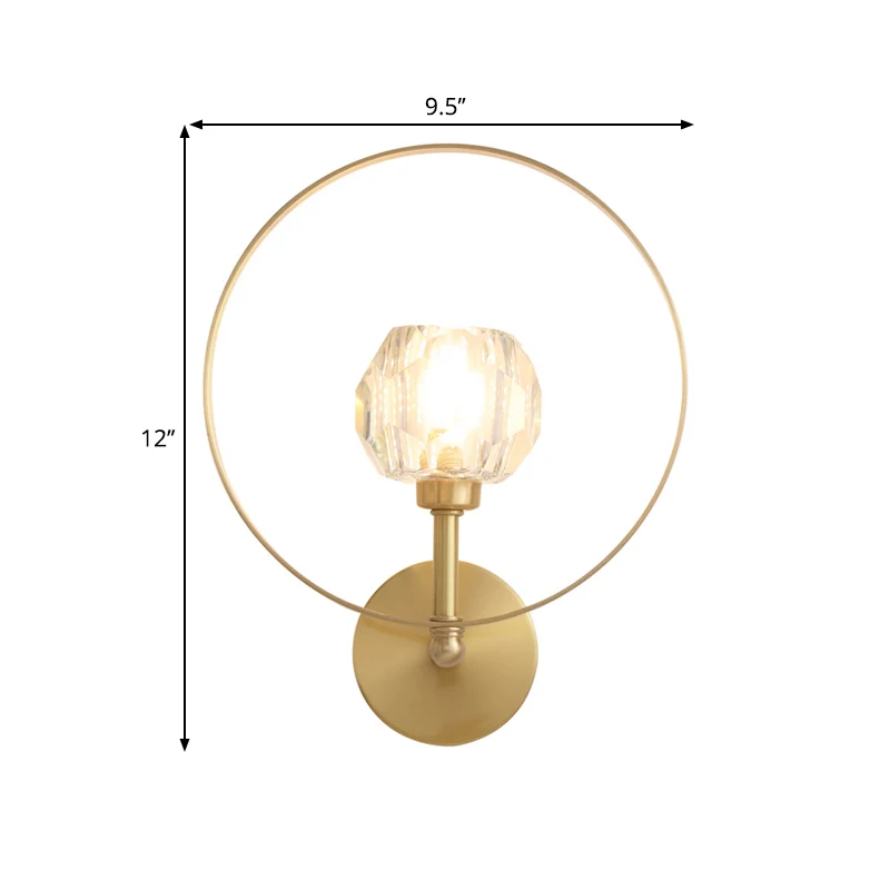 Goud 1 kop oppervlak wandkandelaar hedendaagse afgeschuinde kristallen bol ringframe wandlamp Clearhalo