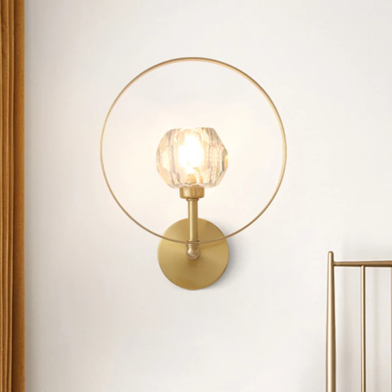 Goud 1 kop oppervlak wandkandelaar hedendaagse afgeschuinde kristallen bol ringframe wandlamp Clearhalo