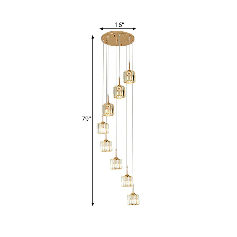 Goud 8 lampen plafondlamp modernisme kristal mini-drum multi-lamp hanger met spiraalvormig ontwerp Clearhalo