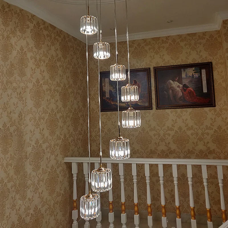 Goud 8 lampen plafondlamp modernisme kristal mini-drum multi-lamp hanger met spiraalvormig ontwerp Clearhalo