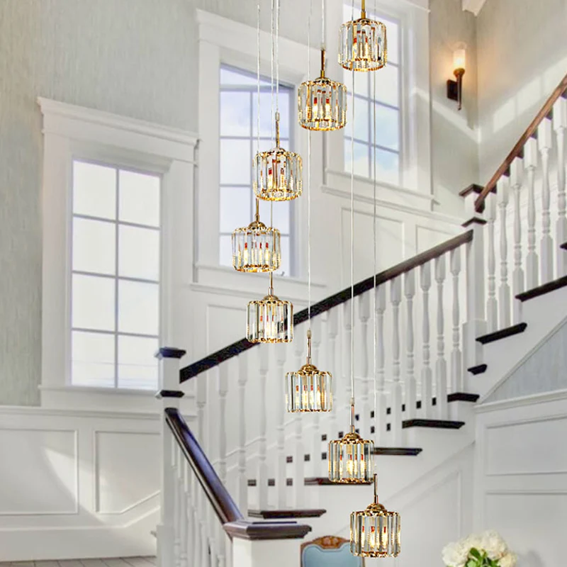 Goud 8 lampen plafondlamp modernisme kristal mini-drum multi-lamp hanger met spiraalvormig ontwerp Clearhalo