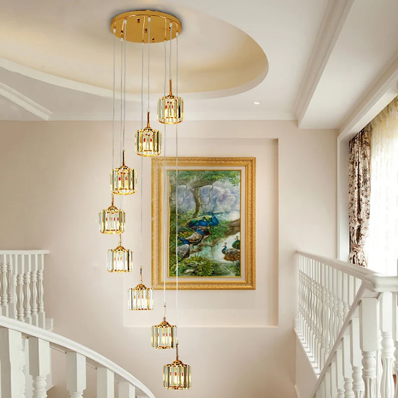 Goud 8 lampen plafondlamp modernisme kristal mini-drum multi-lamp hanger met spiraalvormig ontwerp Clearhalo
