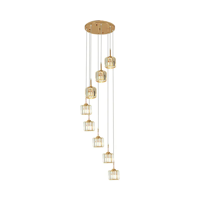 Goud 8 lampen plafondlamp modernisme kristal mini-drum multi-lamp hanger met spiraalvormig ontwerp Clearhalo