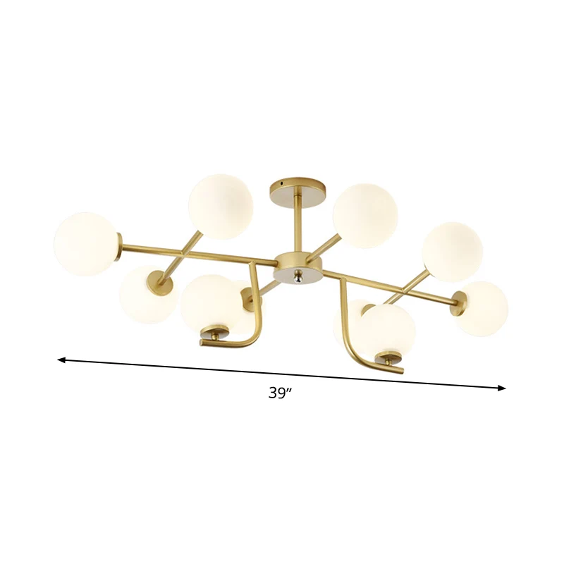 Goud rond semi-inbouwlicht modernistisch 10 lampen wit glas dicht bij plafondverlichting Clearhalo