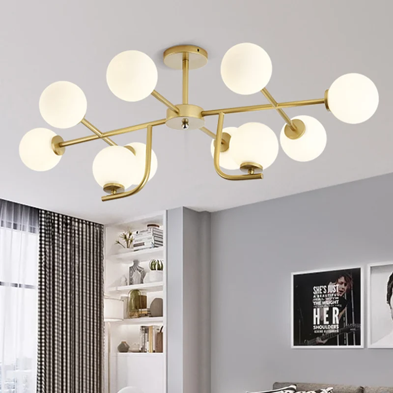 Goud rond semi-inbouwlicht modernistisch 10 lampen wit glas dicht bij plafondverlichting Clearhalo