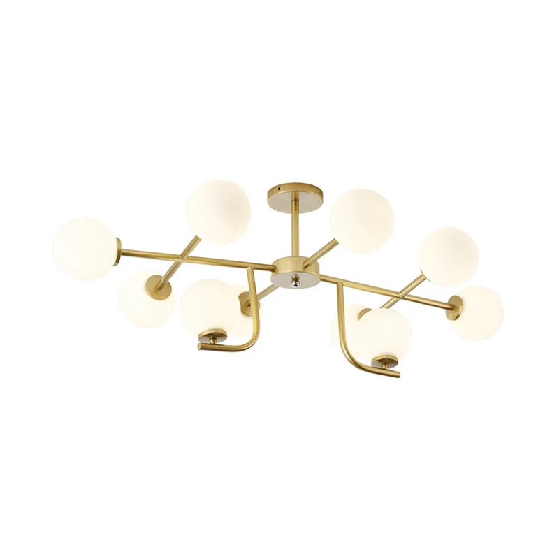 Goud rond semi-inbouwlicht modernistisch 10 lampen wit glas dicht bij plafondverlichting Clearhalo