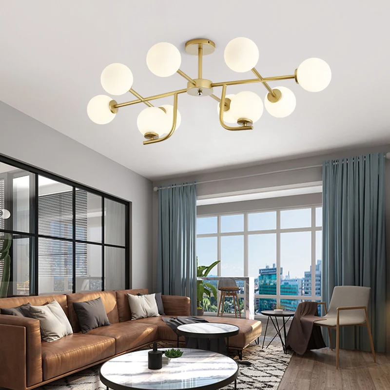 Goud rond semi-inbouwlicht modernistisch 10 lampen wit glas dicht bij plafondverlichting Clearhalo