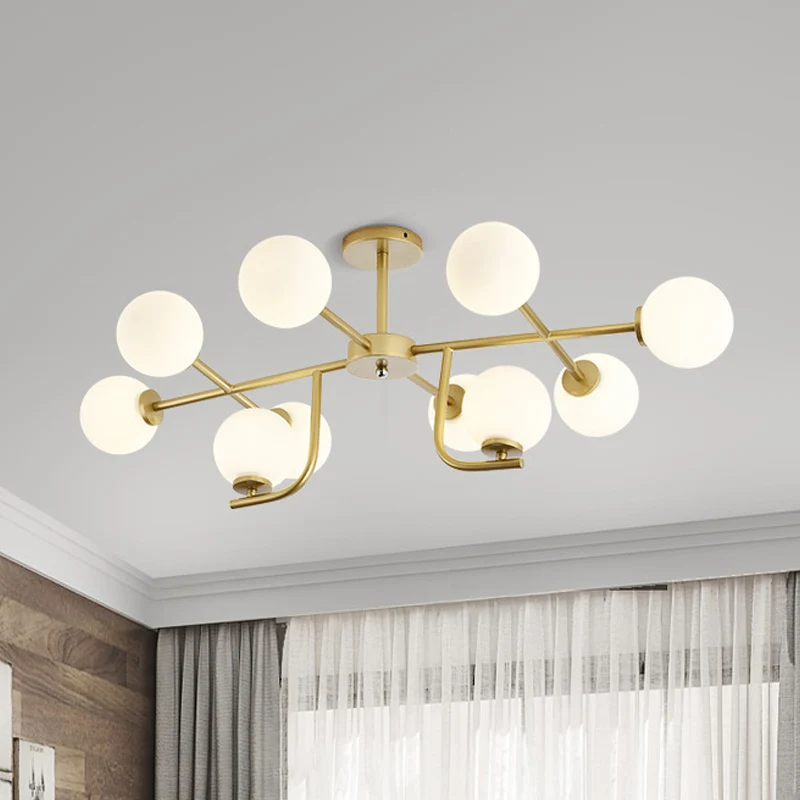 Goud rond semi-inbouwlicht modernistisch 10 lampen wit glas dicht bij plafondverlichting Clearhalo