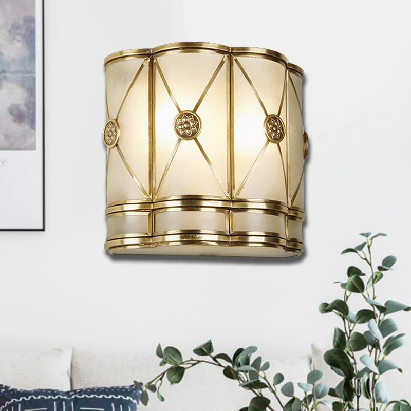 Goud taps toelopende/cilinder wandgemonteerde lamp 7,5"/10" H Vintage matglas 1 lamp inbouw schanslicht Clearhalo