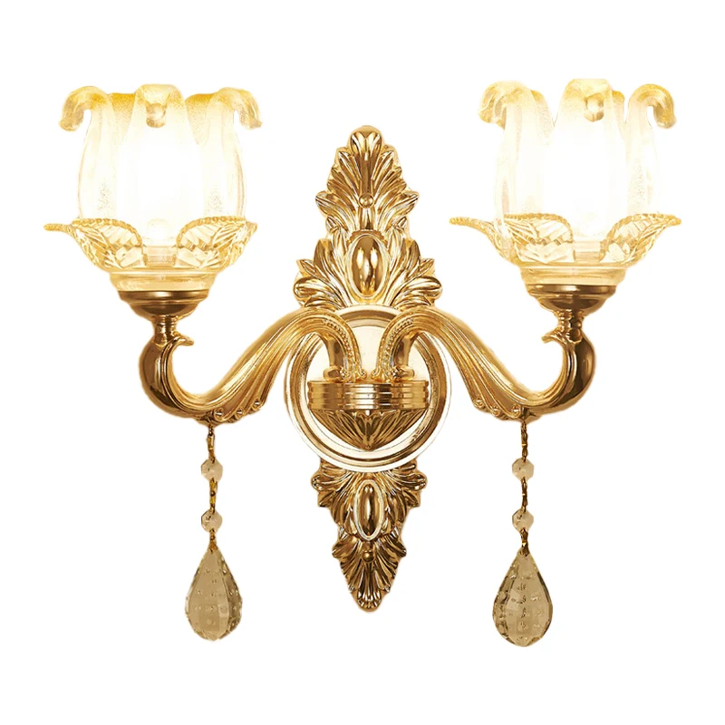 Gouden 1/2-lamp schanslicht Traditionele matglazen bloemenwandverlichtingsideeën voor de woonkamer Clearhalo