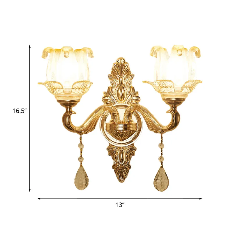 Gouden 1/2-lamp schanslicht Traditionele matglazen bloemenwandverlichtingsideeën voor de woonkamer Clearhalo