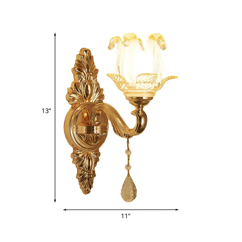 Gouden 1/2-lamp schanslicht Traditionele matglazen bloemenwandverlichtingsideeën voor de woonkamer Clearhalo