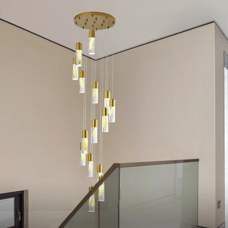 Gouden 15/20-kops LED-hanglamp modernisme acryl buis multi-licht hangende kroonluchter Clearhalo