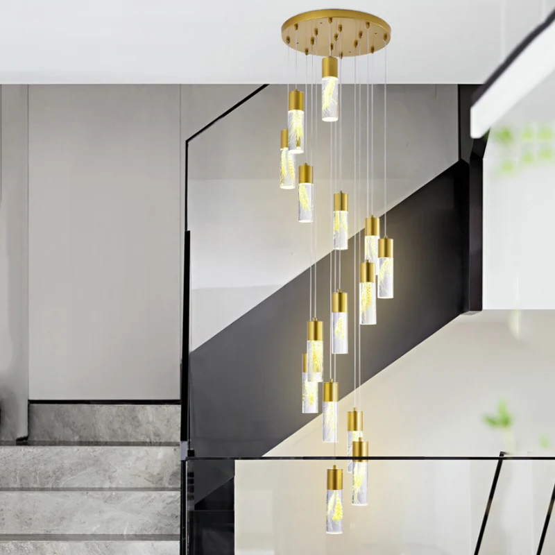 Gouden 15/20-kops LED-hanglamp modernisme acryl buis multi-licht hangende kroonluchter Clearhalo