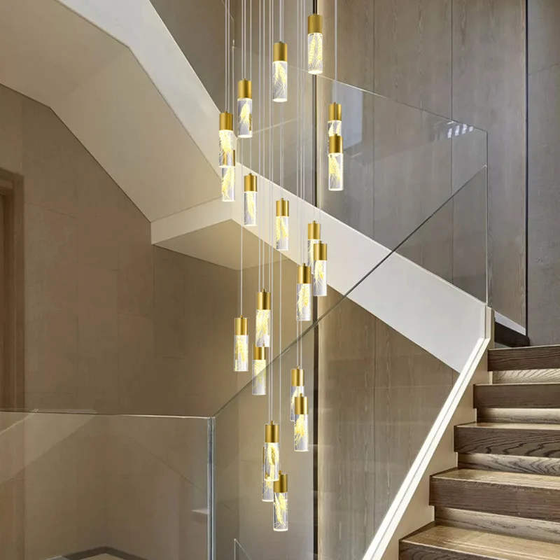 Gouden 15/20-kops LED-hanglamp modernisme acryl buis multi-licht hangende kroonluchter Clearhalo