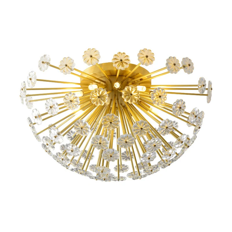 Gouden 3/5-lichts semi-inbouw moderne kristallen boeket inbouwplafondlamp voor slaapkamer Clearhalo
