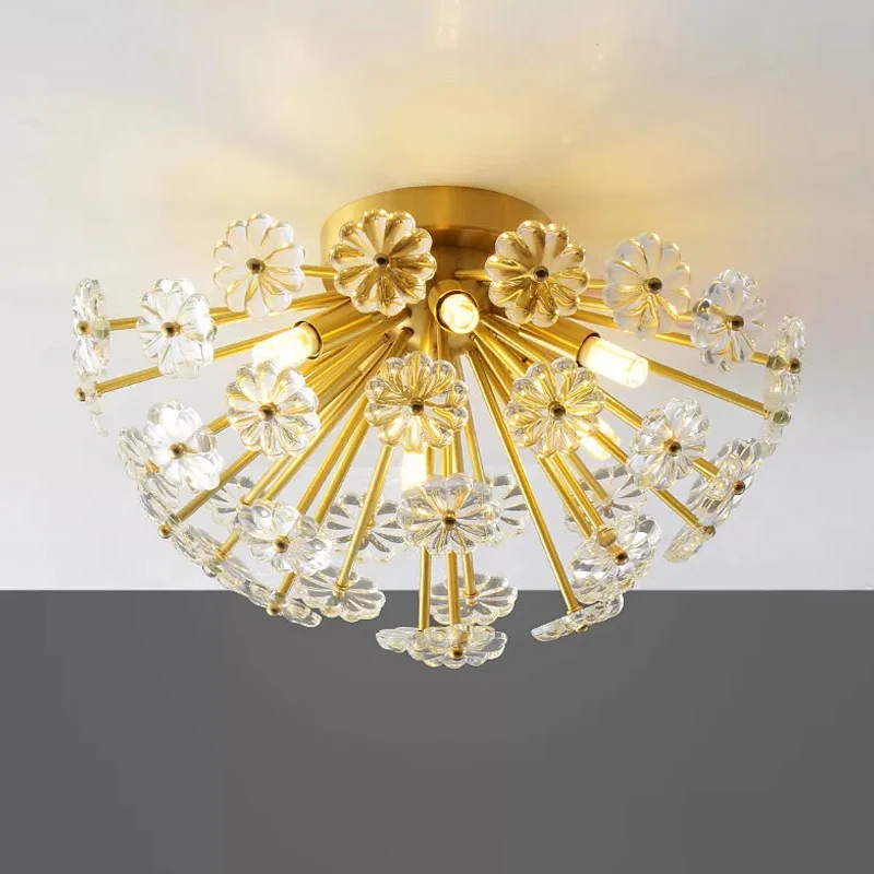 Gouden 3/5-lichts semi-inbouw moderne kristallen boeket inbouwplafondlamp voor slaapkamer Clearhalo