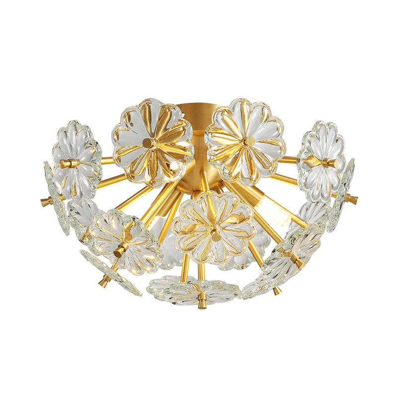 Gouden 3/5-lichts semi-inbouw moderne kristallen boeket inbouwplafondlamp voor slaapkamer Clearhalo