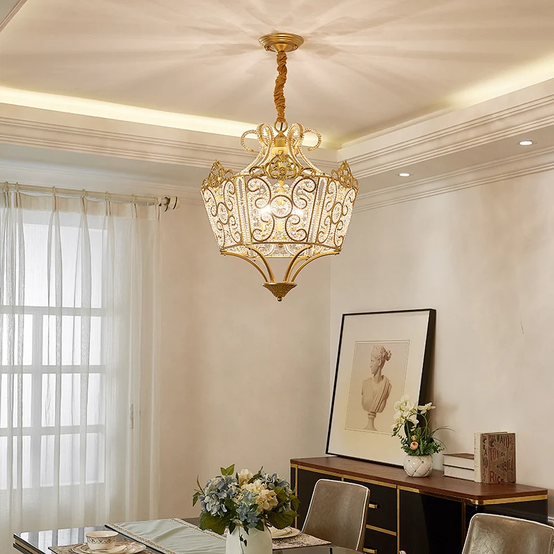 Gouden 5-lichts kroonluchter lichtarmatuur land kristal draadframe hanglamp voor slaapkamer Clearhalo