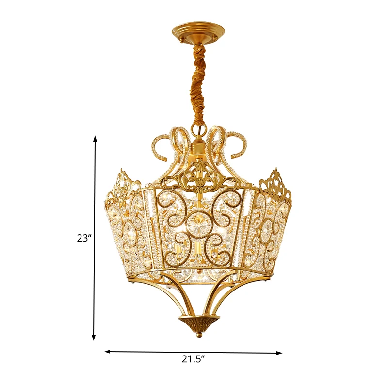 Gouden 5-lichts kroonluchter lichtarmatuur land kristal draadframe hanglamp voor slaapkamer Clearhalo
