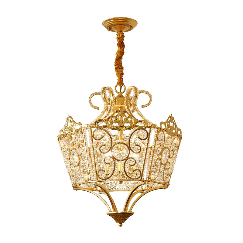 Gouden 5-lichts kroonluchter lichtarmatuur land kristal draadframe hanglamp voor slaapkamer Clearhalo