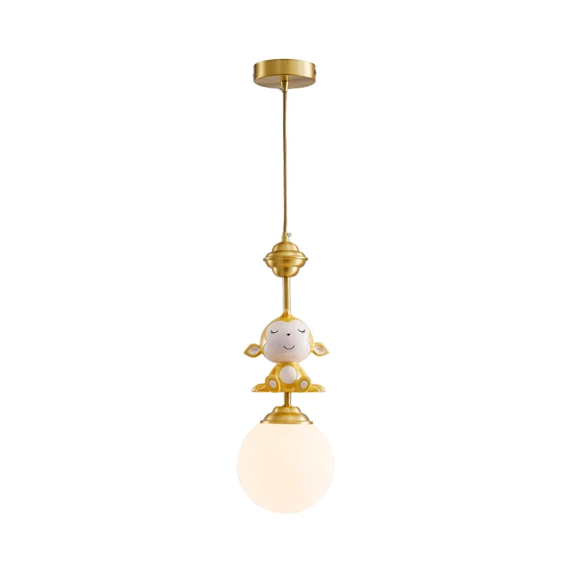 Gouden afwerking Aap-slingerlamp Cartoon 1-lamp hars hanglamp met bal-matglazen kap Clearhalo