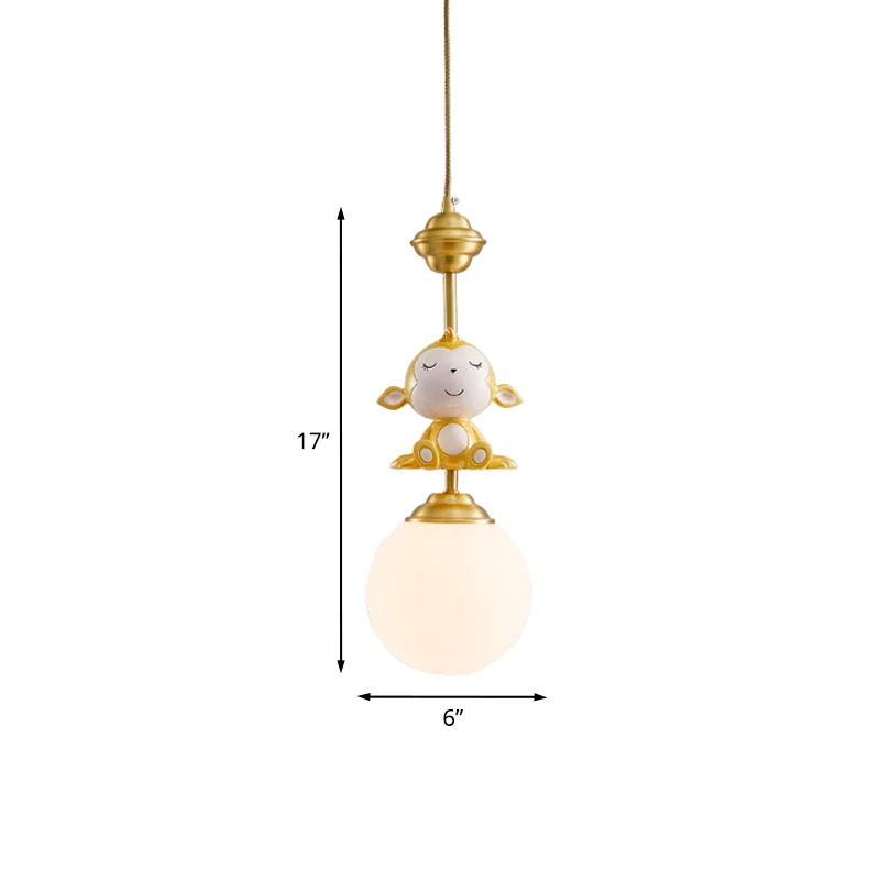 Gouden afwerking Aap-slingerlamp Cartoon 1-lamp hars hanglamp met bal-matglazen kap Clearhalo