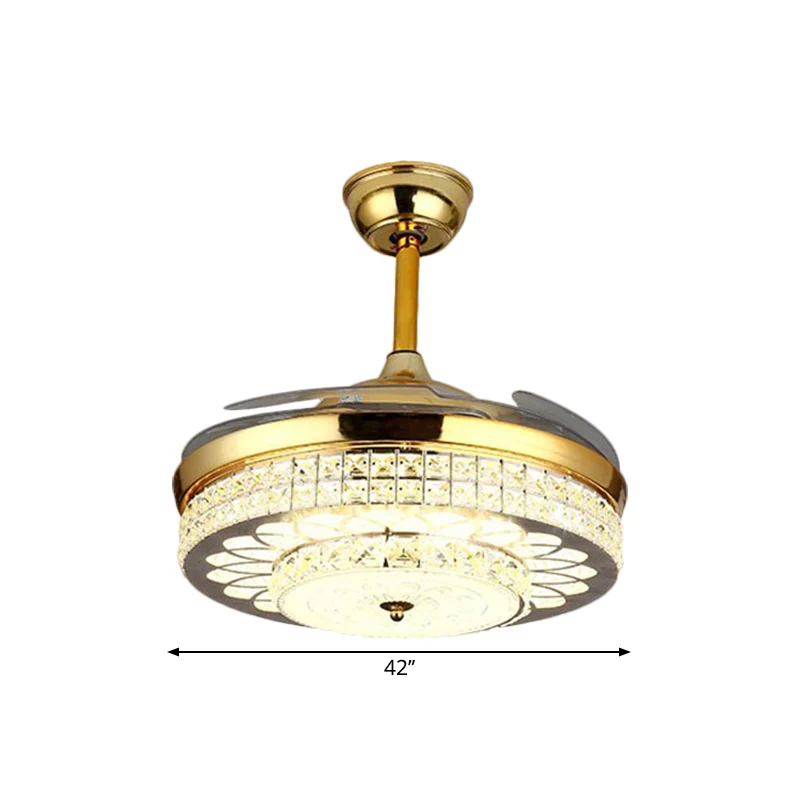 Gouden afwerking 42" brede LED semi-inbouw hedendaagse heldere kristallen blokken Drum plafondventilator licht met 3 blade...