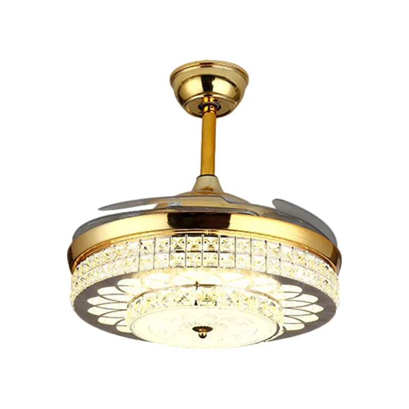 Gouden afwerking 42" brede LED semi-inbouw hedendaagse heldere kristallen blokken Drum plafondventilator licht met 3 blade...