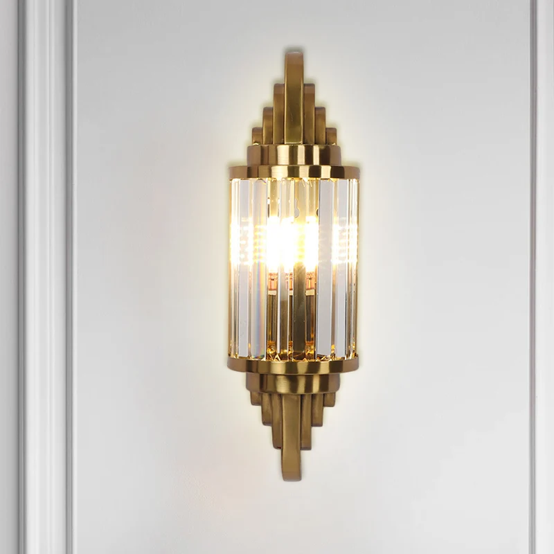 Gouden afwerking halve cilinder schans postmoderne 1-kops kristallen prisma's wandlamp voor woonkamer Clearhalo