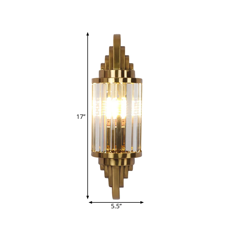 Gouden afwerking halve cilinder schans postmoderne 1-kops kristallen prisma's wandlamp voor woonkamer Clearhalo