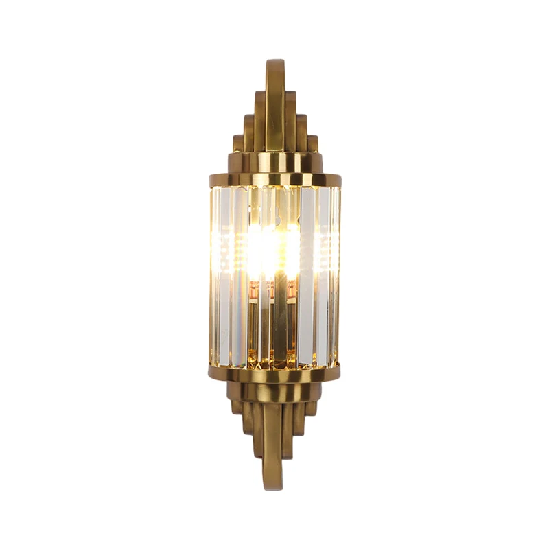 Gouden afwerking halve cilinder schans postmoderne 1-kops kristallen prisma's wandlamp voor woonkamer Clearhalo
