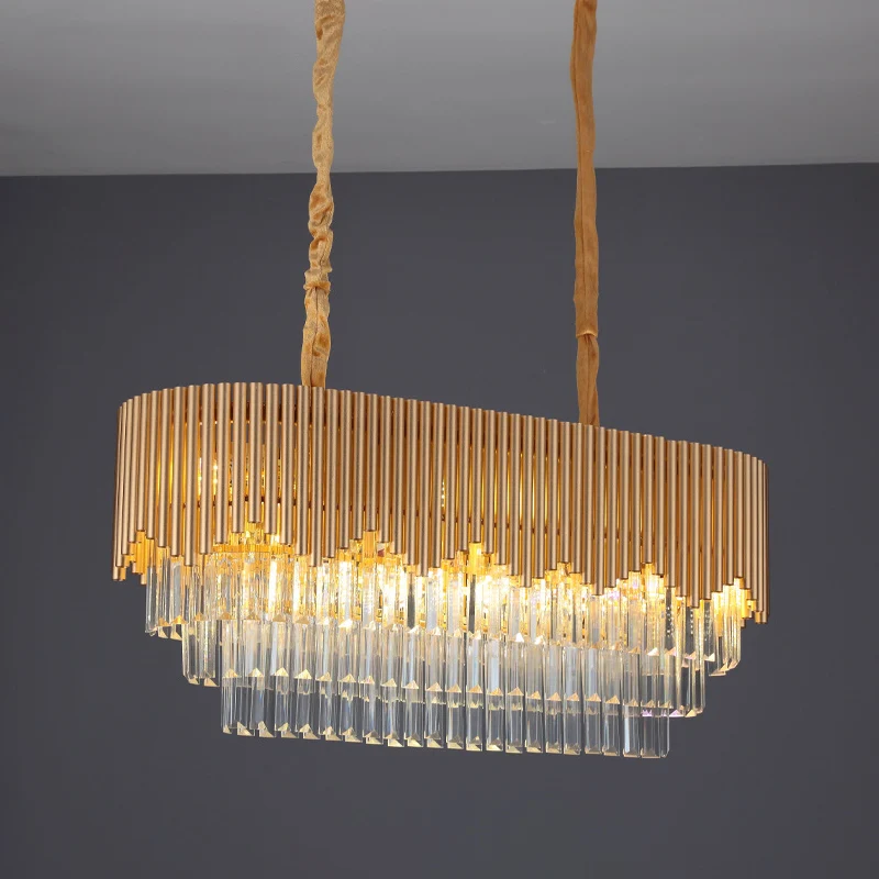 Gouden afwerking 8 lampen Eilandverlichting Eigentijdse gefacetteerde kristallen blokken ovale hanglamp Clearhalo