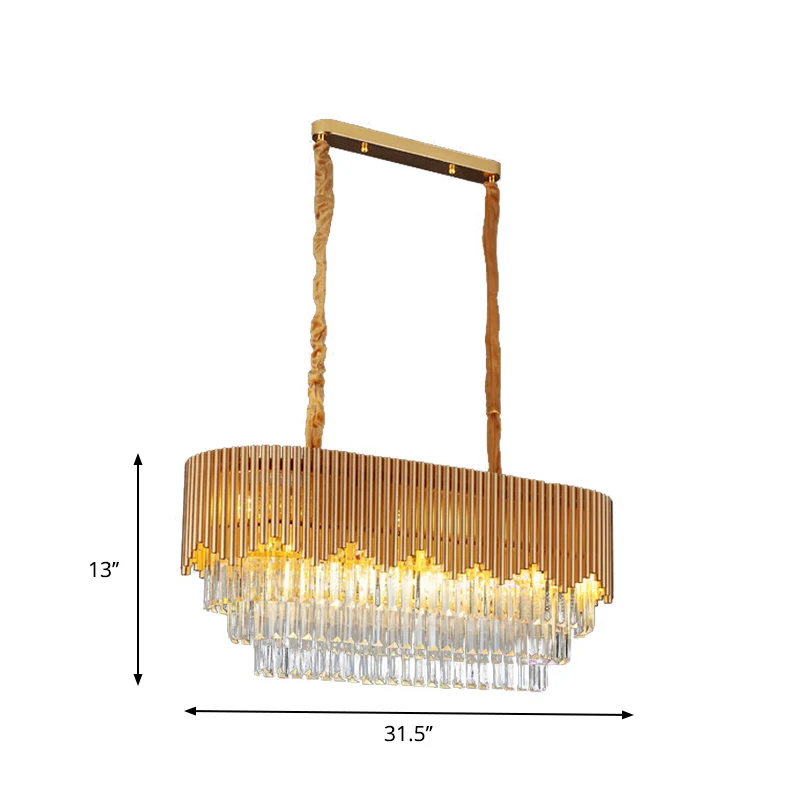 Gouden afwerking 8 lampen Eilandverlichting Eigentijdse gefacetteerde kristallen blokken ovale hanglamp Clearhalo