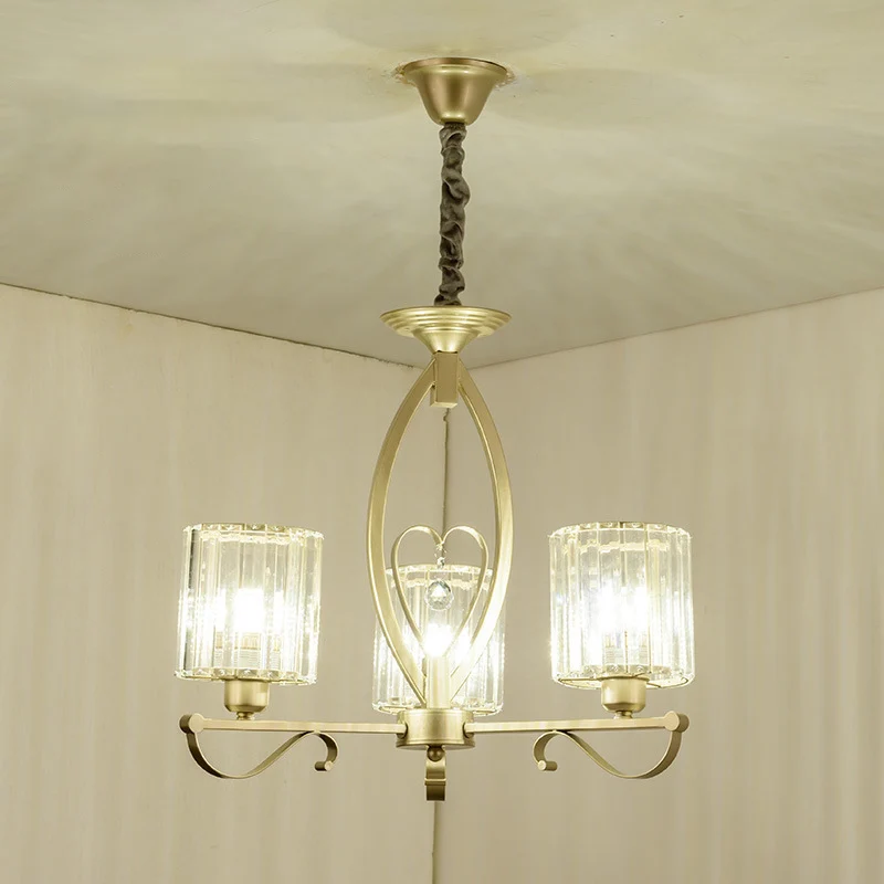 Gouden cilinder hangende kroonluchter moderne kristallen blok 3/6 lichten woonkamer plafondlamp Clearhalo