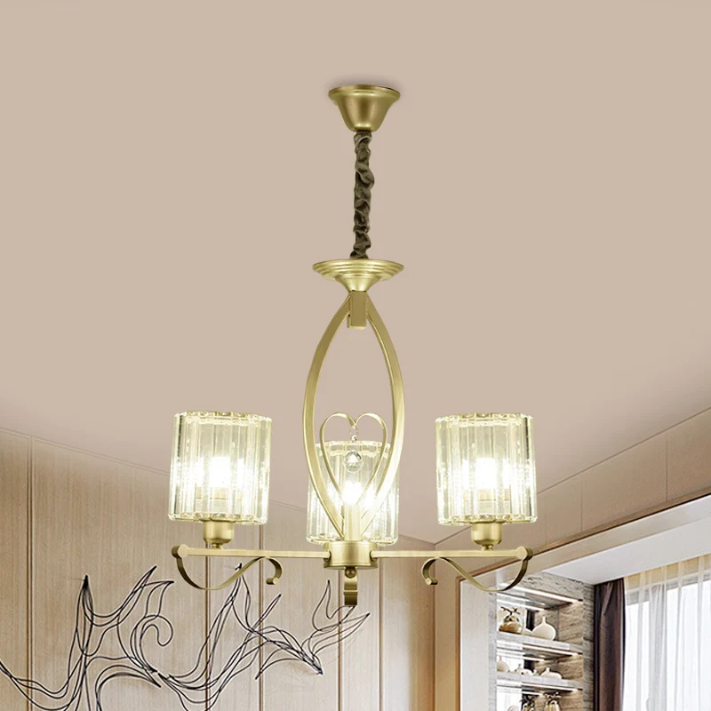 Gouden cilinder hangende kroonluchter moderne kristallen blok 3/6 lichten woonkamer plafondlamp Clearhalo