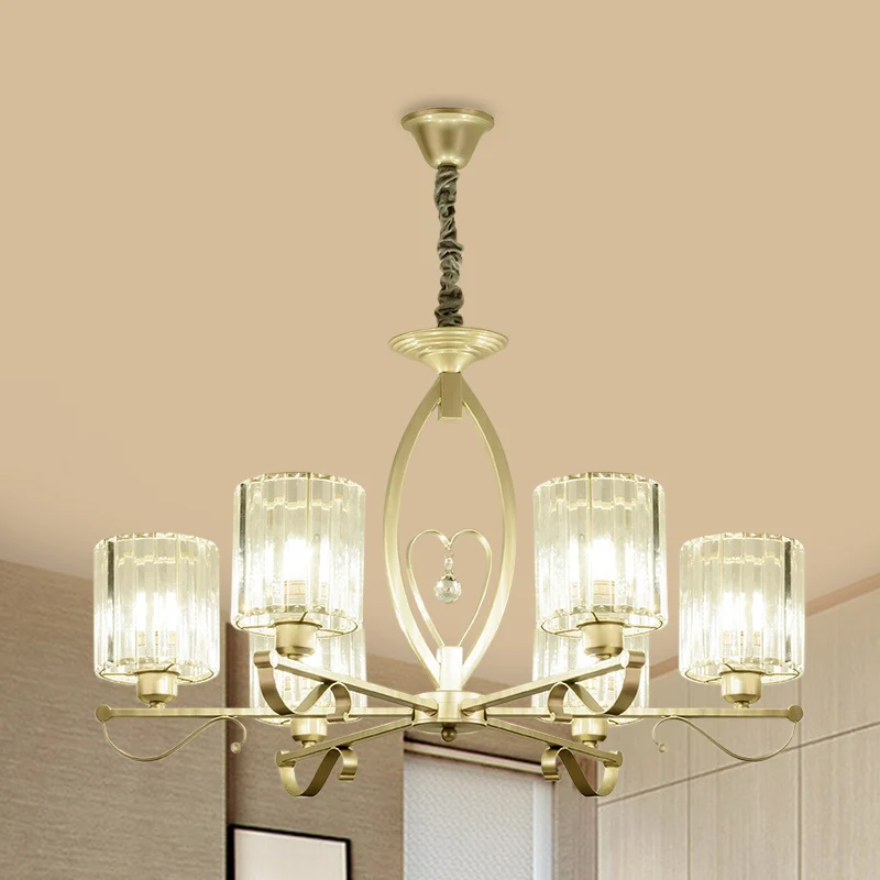 Gouden cilinder hangende kroonluchter moderne kristallen blok 3/6 lichten woonkamer plafondlamp Clearhalo