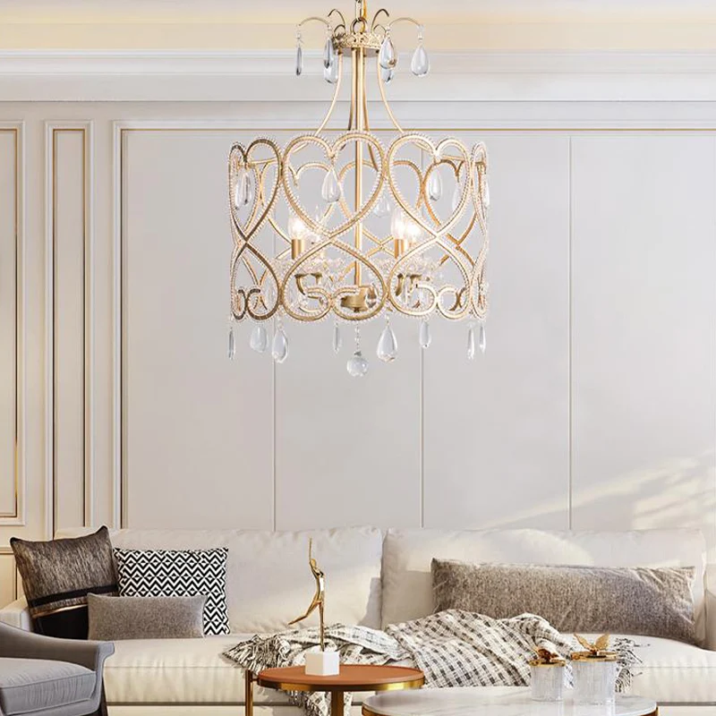 Gouden cilinderkroonluchterverlichting Scandinavisch kristal 4 lampen Hangende plafondlamp met traan Clearhalo