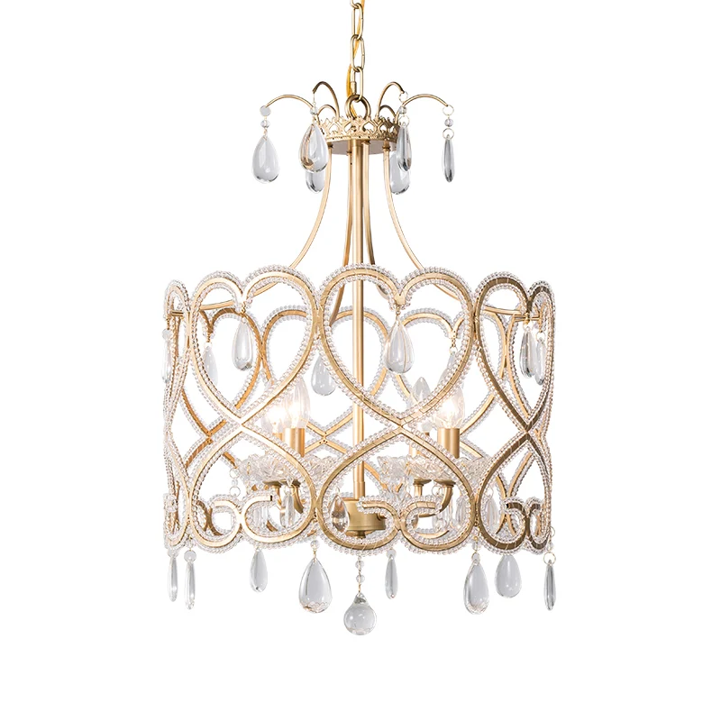 Gouden cilinderkroonluchterverlichting Scandinavisch kristal 4 lampen Hangende plafondlamp met traan Clearhalo