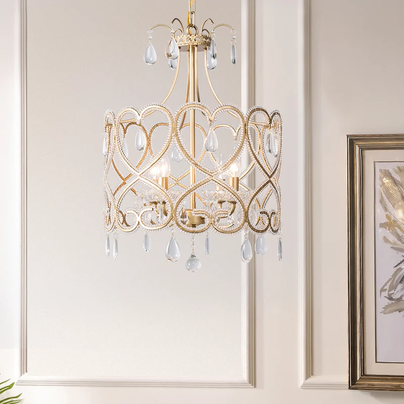 Gouden cilinderkroonluchterverlichting Scandinavisch kristal 4 lampen Hangende plafondlamp met traan Clearhalo