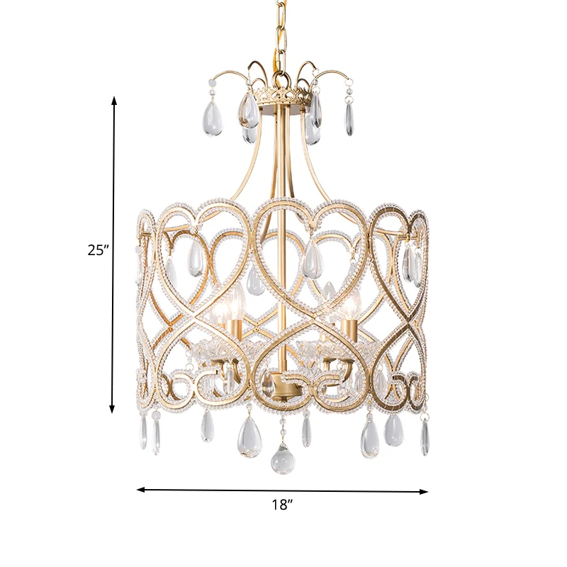 Gouden cilinderkroonluchterverlichting Scandinavisch kristal 4 lampen Hangende plafondlamp met traan Clearhalo