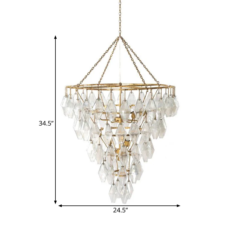 Gouden conische kroonluchter licht rustiek kristal 10 lampen woonkamer ophanging hanger Clearhalo