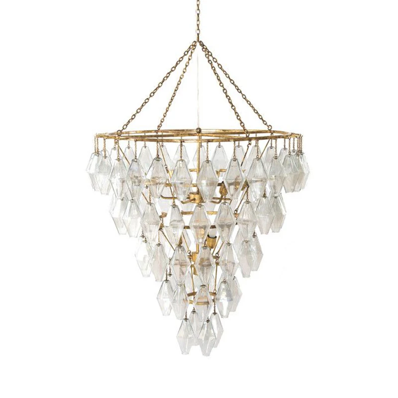 Gouden conische kroonluchter licht rustiek kristal 10 lampen woonkamer ophanging hanger Clearhalo