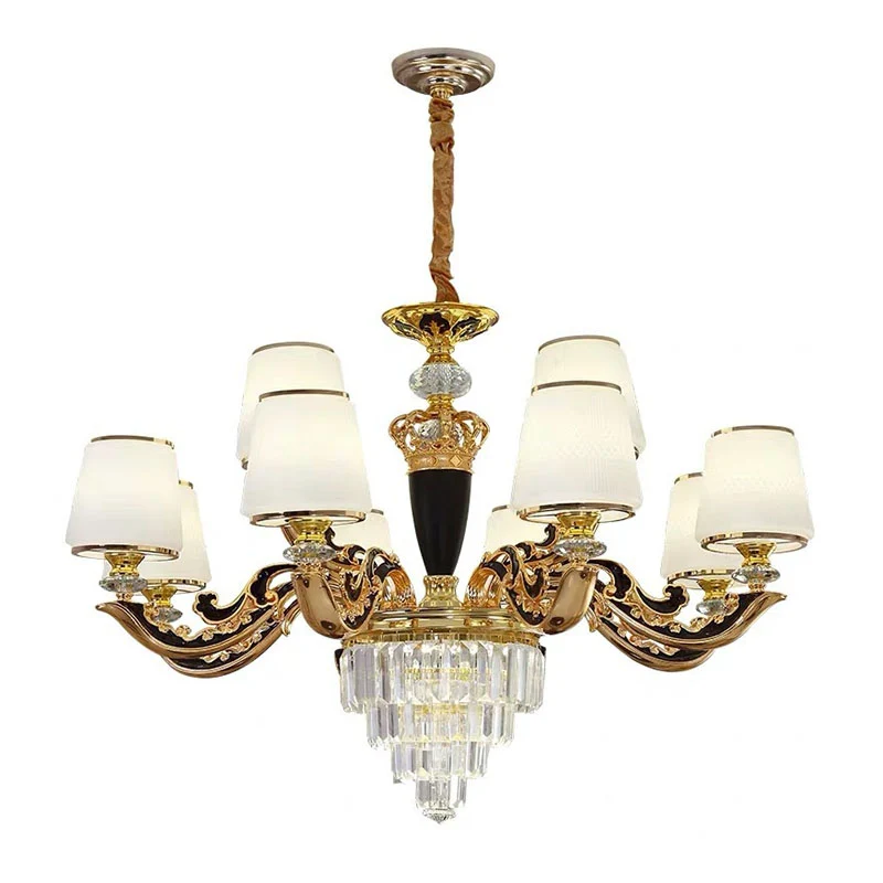 Gouden conische kroonluchterverlichting Modernisme opaline glazen hanglampset met kristallen accent Clearhalo