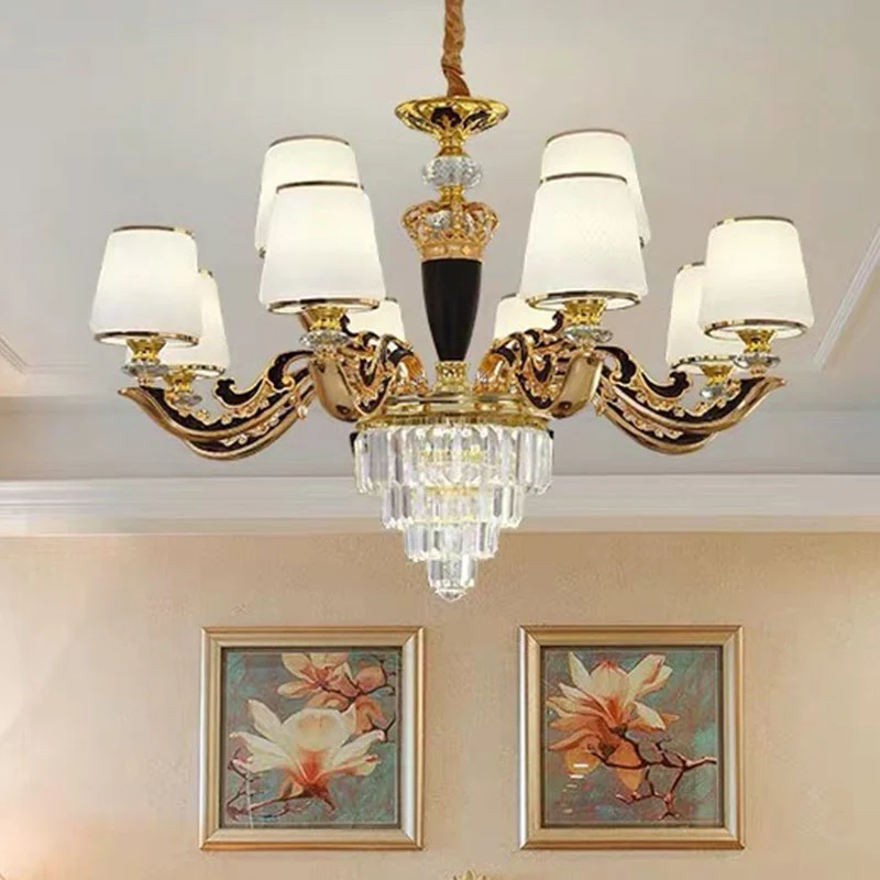 Gouden conische kroonluchterverlichting Modernisme opaline glazen hanglampset met kristallen accent Clearhalo