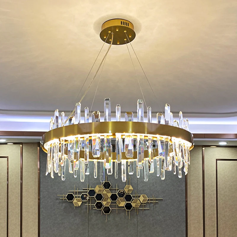 Gouden geometrische ring LED-plafondverlichting Postmoderne gefacetteerde kristallen kroonluchterlamp Clearhalo