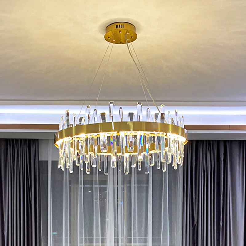 Gouden geometrische ring LED-plafondverlichting Postmoderne gefacetteerde kristallen kroonluchterlamp Clearhalo