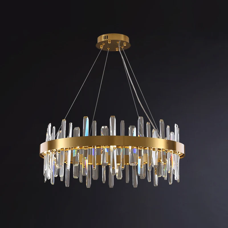 Gouden geometrische ring LED-plafondverlichting Postmoderne gefacetteerde kristallen kroonluchterlamp Clearhalo